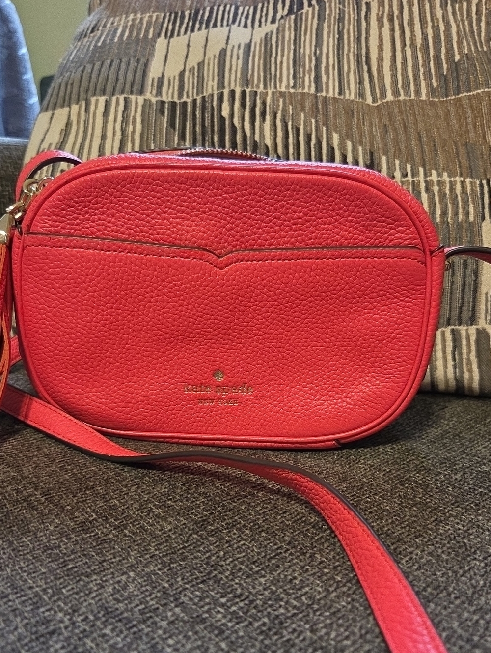 kate spade Pebbled Leather Coral Red Crossbody Camera Bag